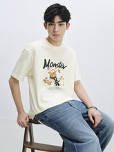 Men's Beige Graphic Print Embroidered T-Shirt